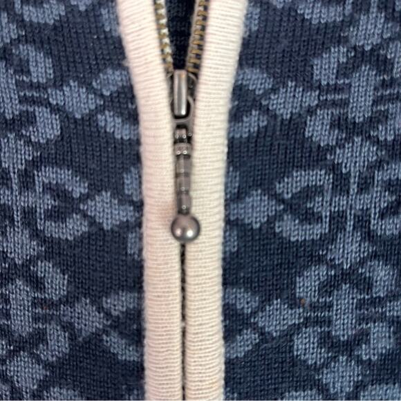 Cabelas Merino Wool Full Zip Ski Sweater Mens Large Blue Nordic Mock Neck Knit - Picture 2 of 9